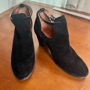 Frye Meghan Black Suede Cutout Heeled Ankle Boots Booties